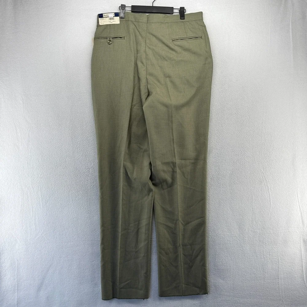 Vintage Sansabelt Dress Pants men's 37 Green  Trousers Unhemmed Raw Pleated NEW